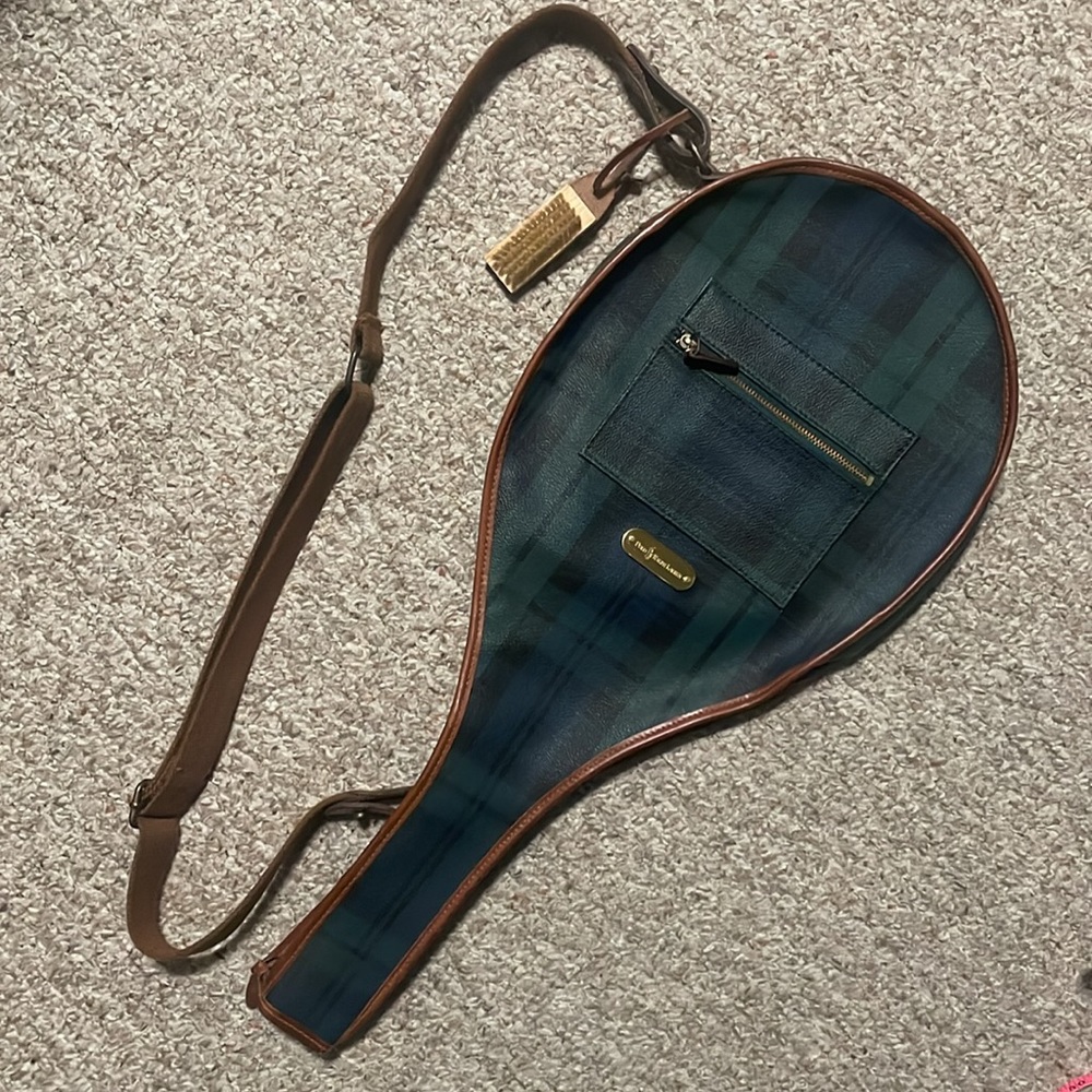 Vintage RALPH LAUREN Blackwatch Coated Canvas Leather Tennis Racket Cover